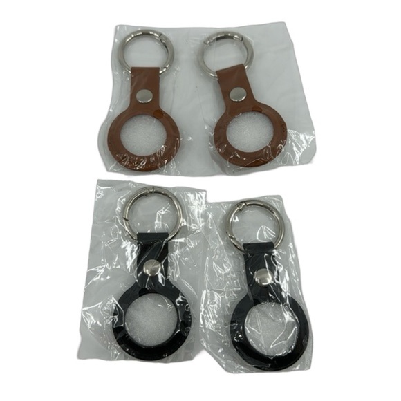 Set of 4 Luxe Leather Air Tag Key Chains & Coin Holders in Black & Brown - Picture 1 of 4